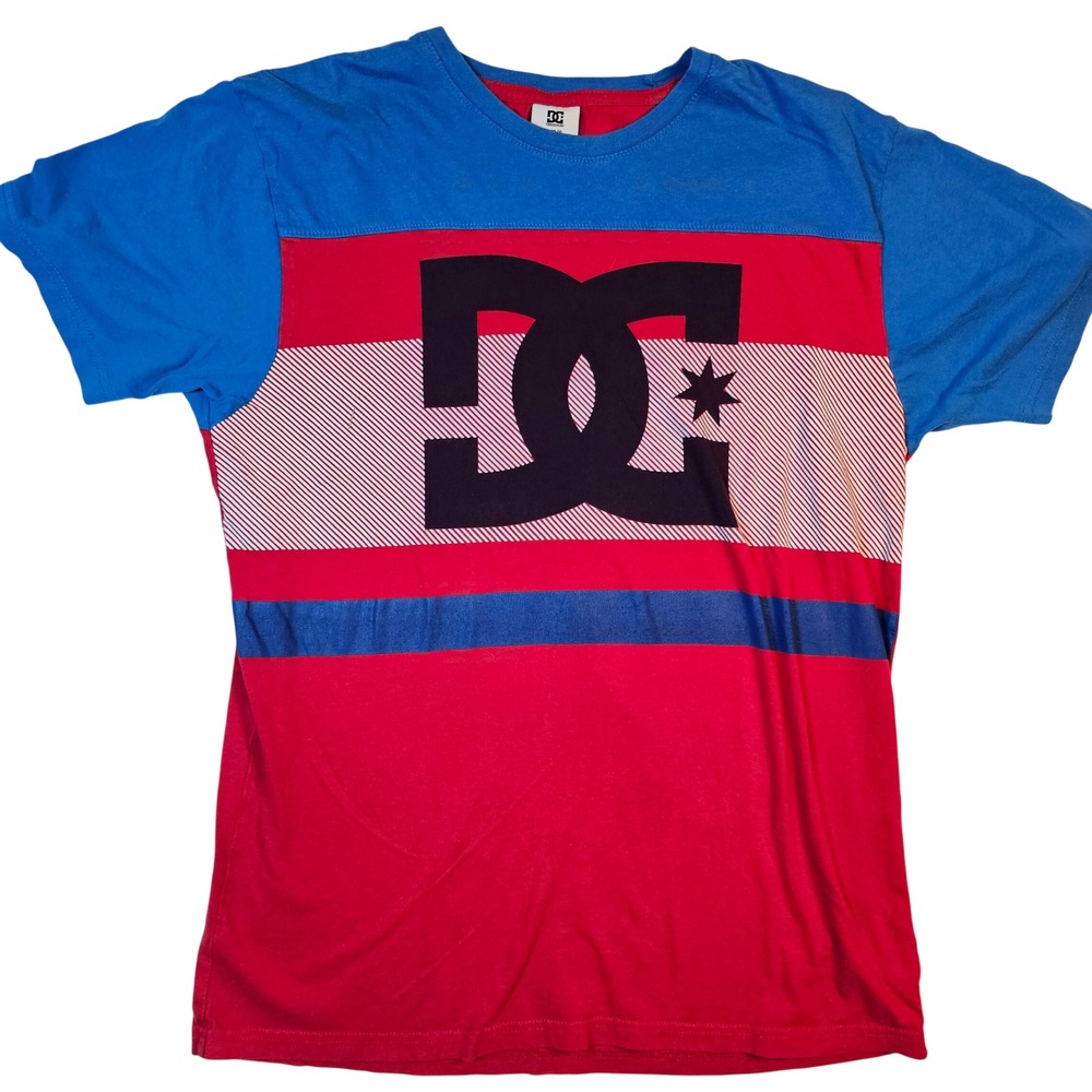 DC Shoes Mens Graphic T-Shirt Red Blue Colorblock Logo Tee Large
